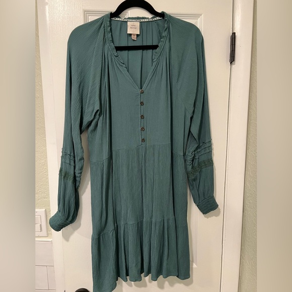 Knox Rose Long Sleeved Green Boho Holiday Dress Medium - Picture 2 of 8